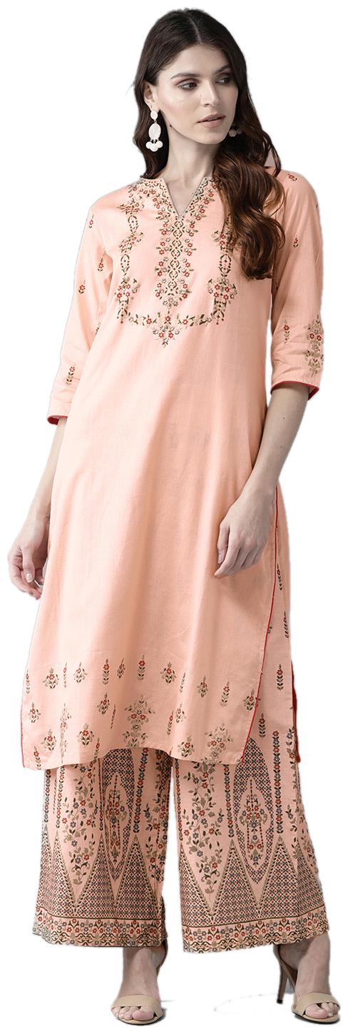 

Shree Women Peach Floral Straight Kurti With Palazzo