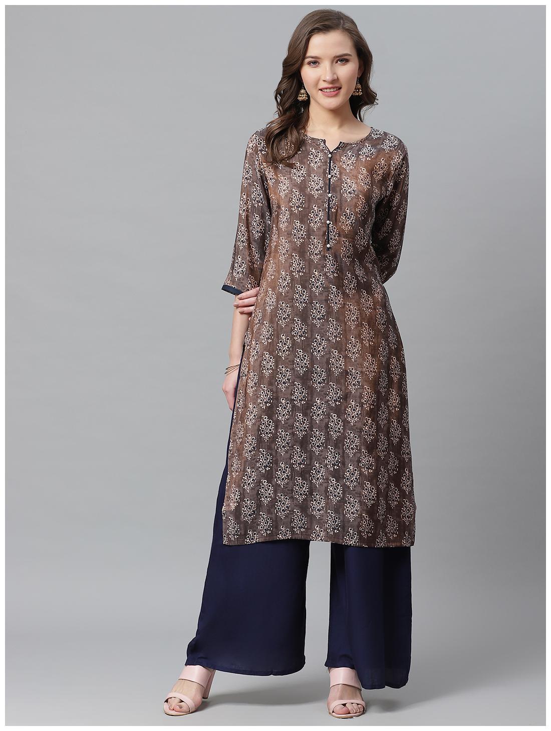 

Shree Women Brown Floral Straight Kurta