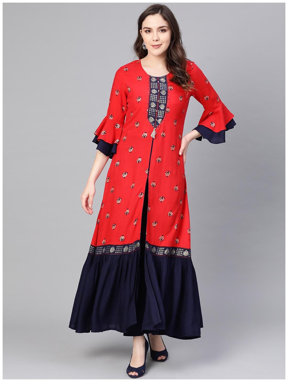 

Shree Women Rayon Floral Kurta With Pants Red