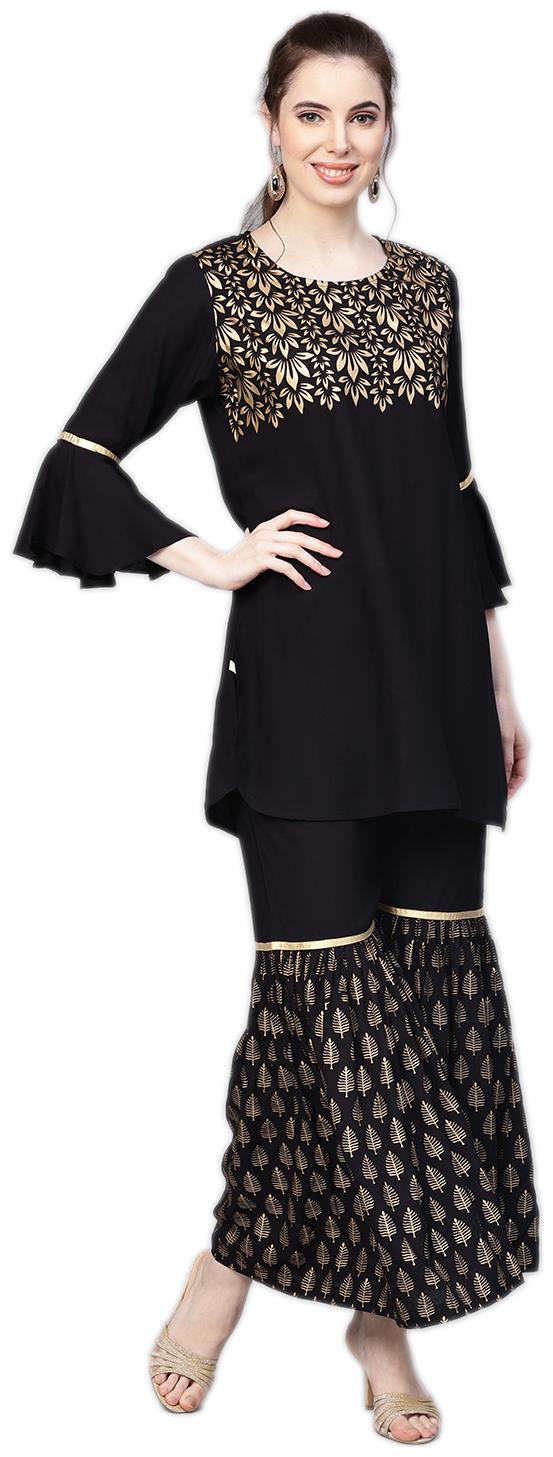 

Shree Women Black Printed Straight Kurta With Sharara
