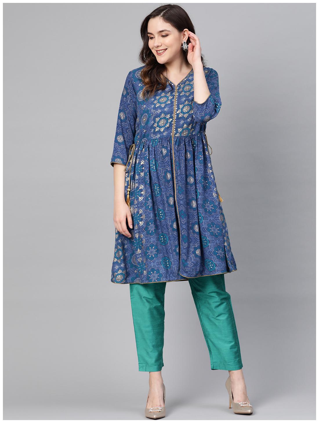 

Shree Women Rayon Printed Kurta With Pants Blue