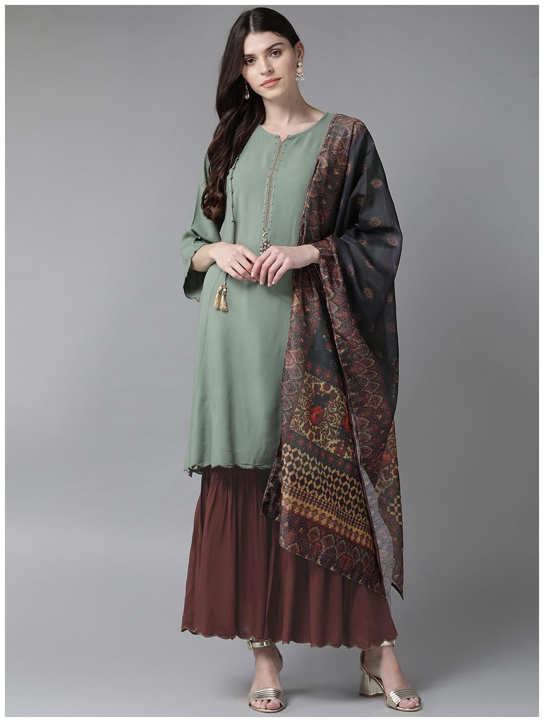 

Shree Women Green Kurti Sharara With Dupatta