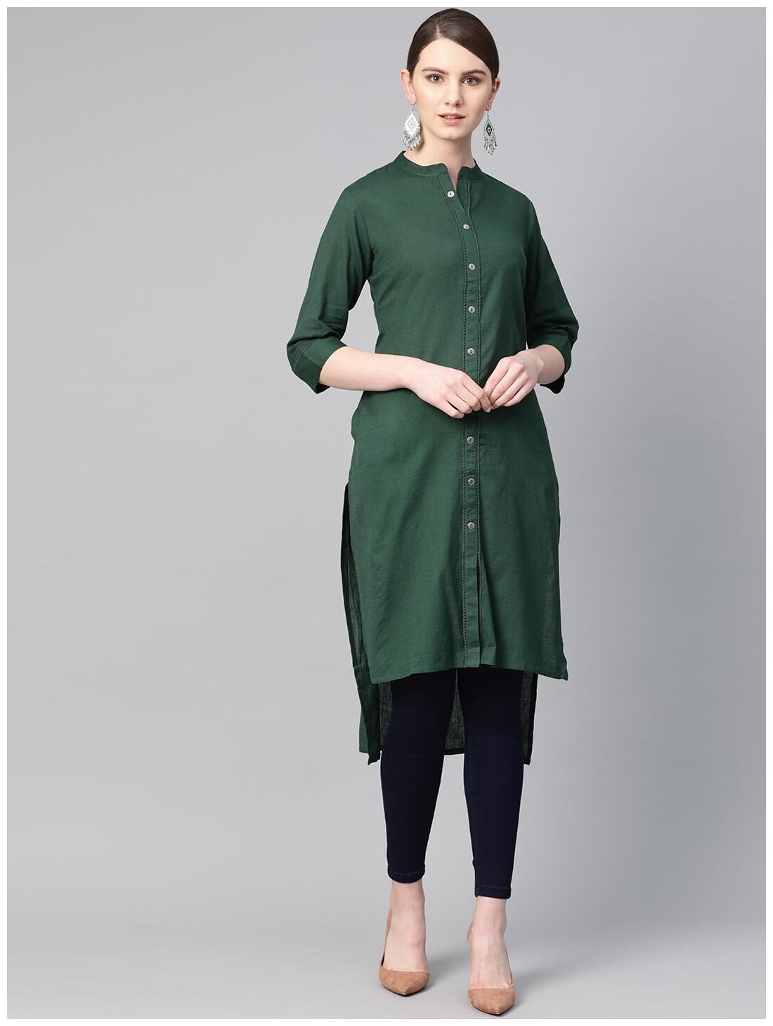 

Shree Women Green Solid Straight Kurta