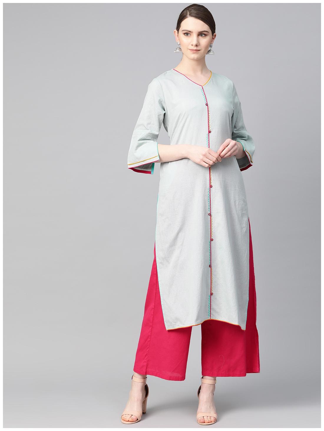 

Shree Women Grey Solid Straight Kurta