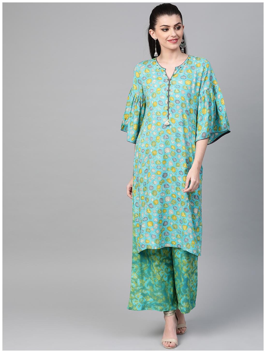 

Shree Women Blue Abstract Straight Kurta With Palazzo