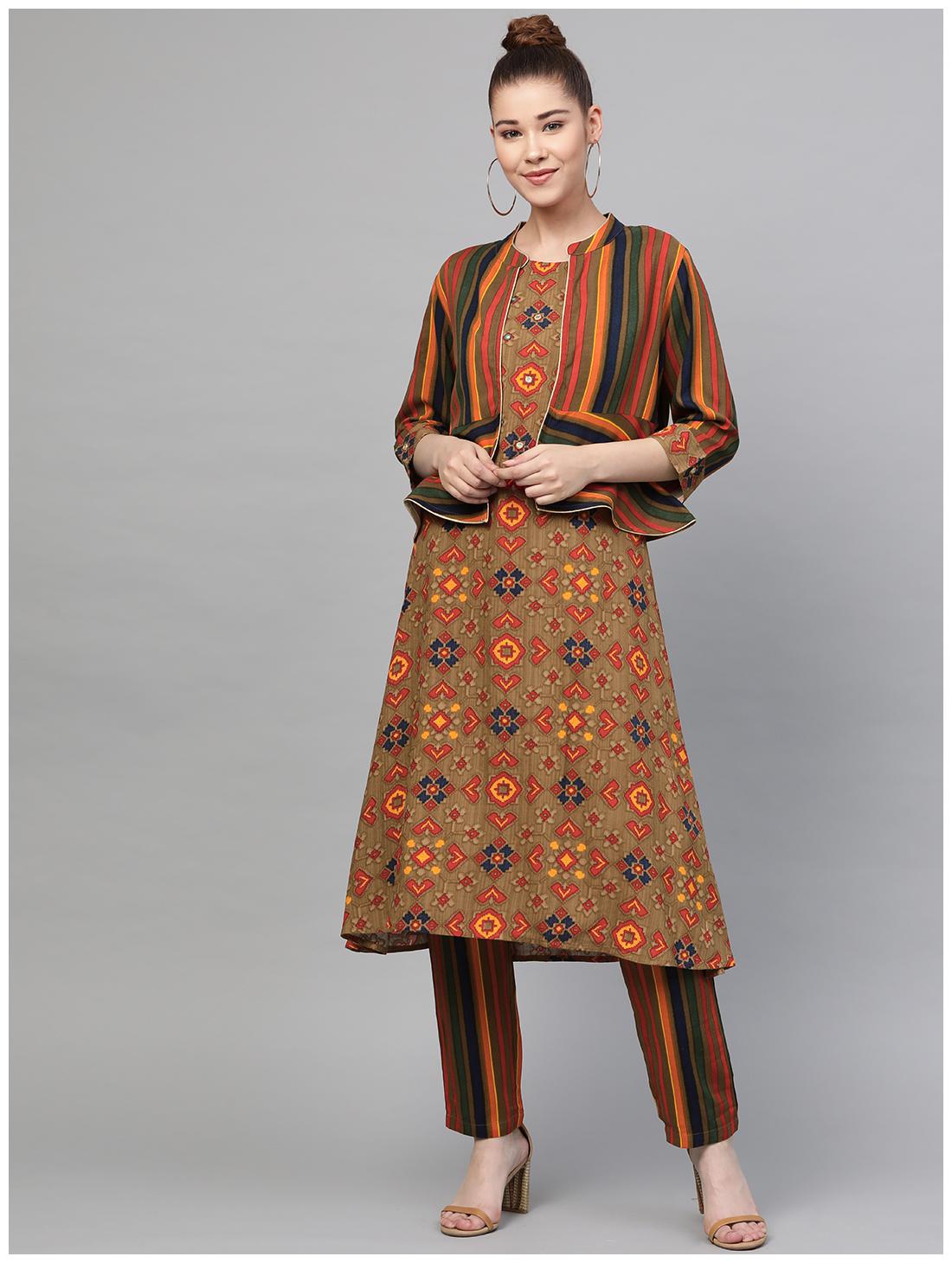 

Shree Women Brown Kurta Jacket With Trouser