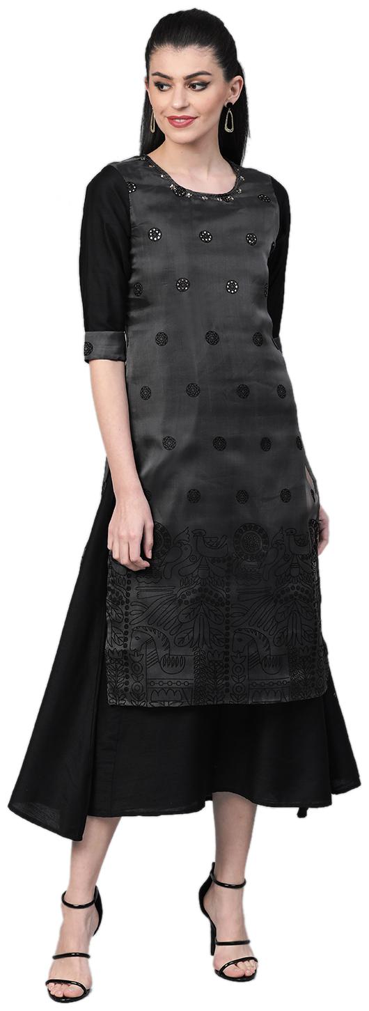 

Shree Women Blended Printed Black Kurti Dress