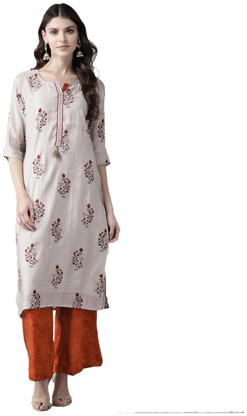 

Shree Women Grey Floral Straight Kurti With Palazzo