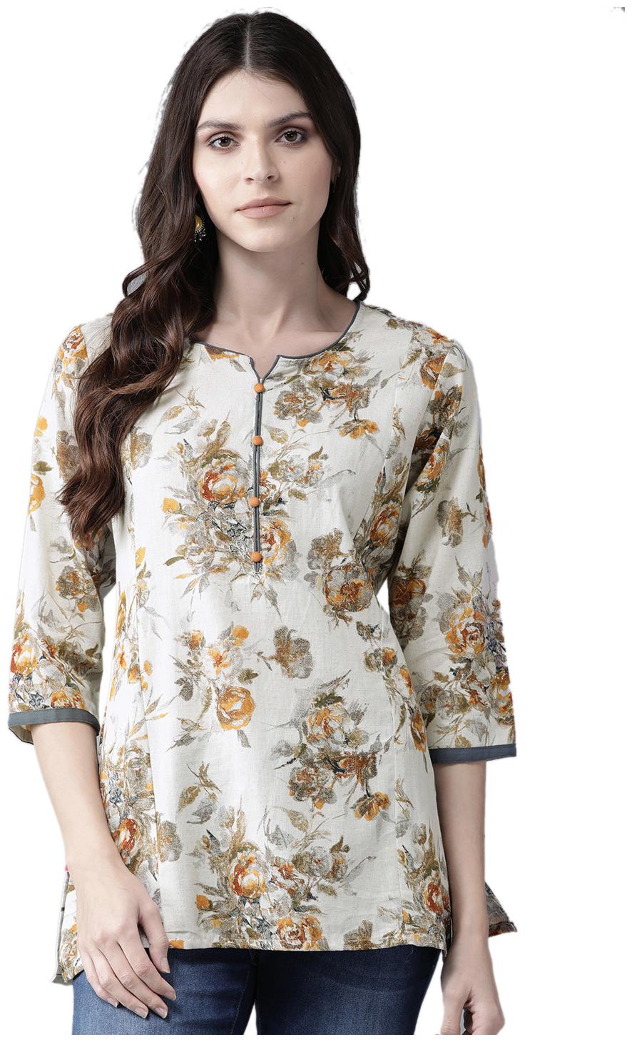 

Shree Women Floral Regular tunic - Yellow Off white