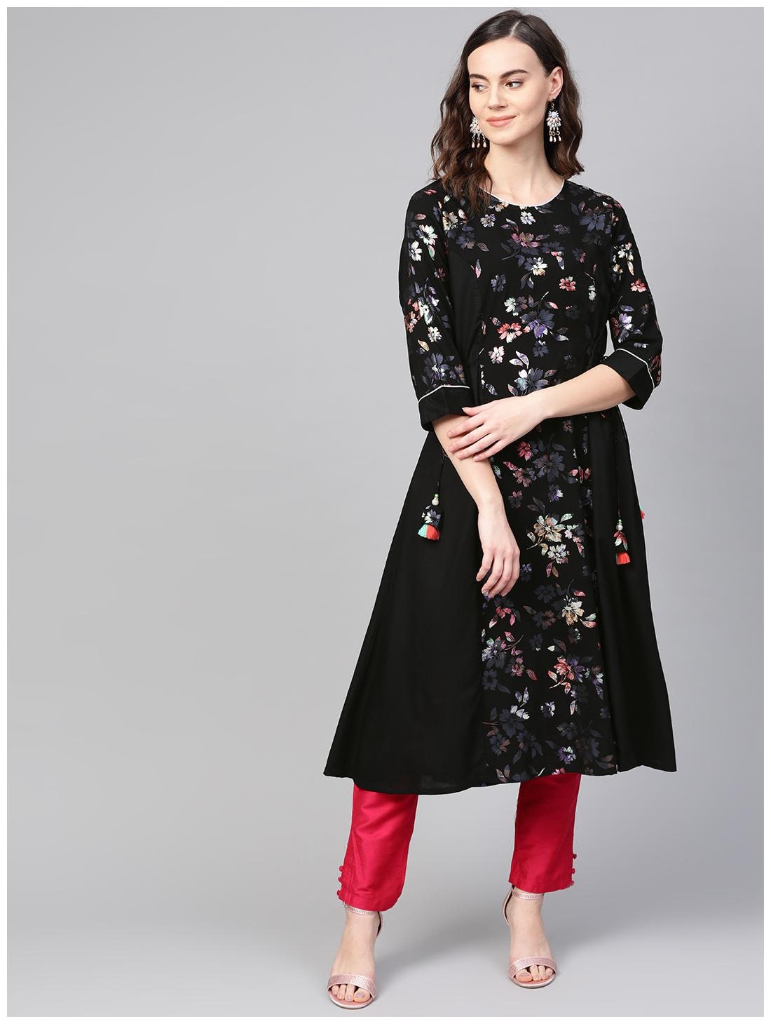 

Shree Women Rayon A Line Kurta -Black