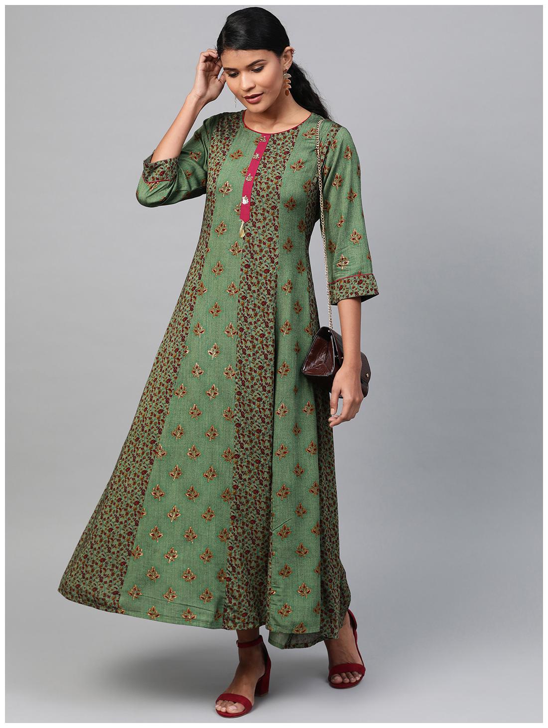 

Shree Women Rayon Floral Green Kurti Dress