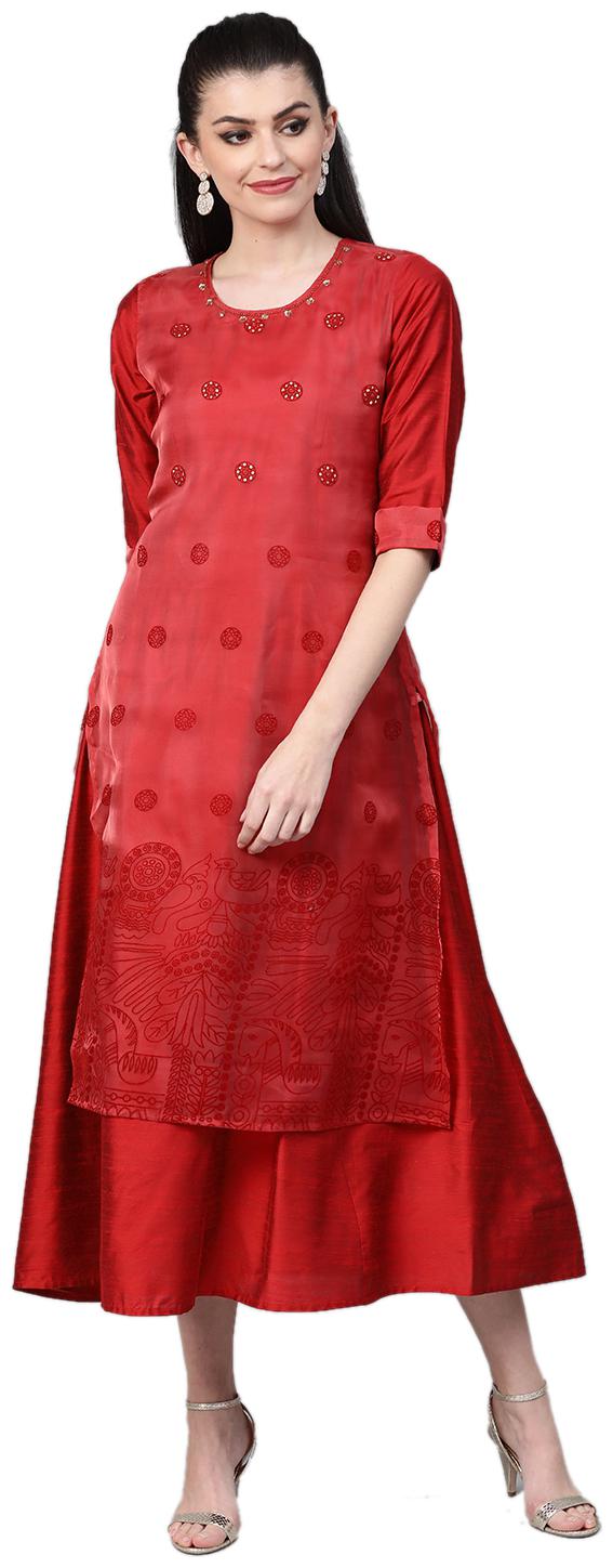 

Shree Women Blended Printed Red Kurti Dress