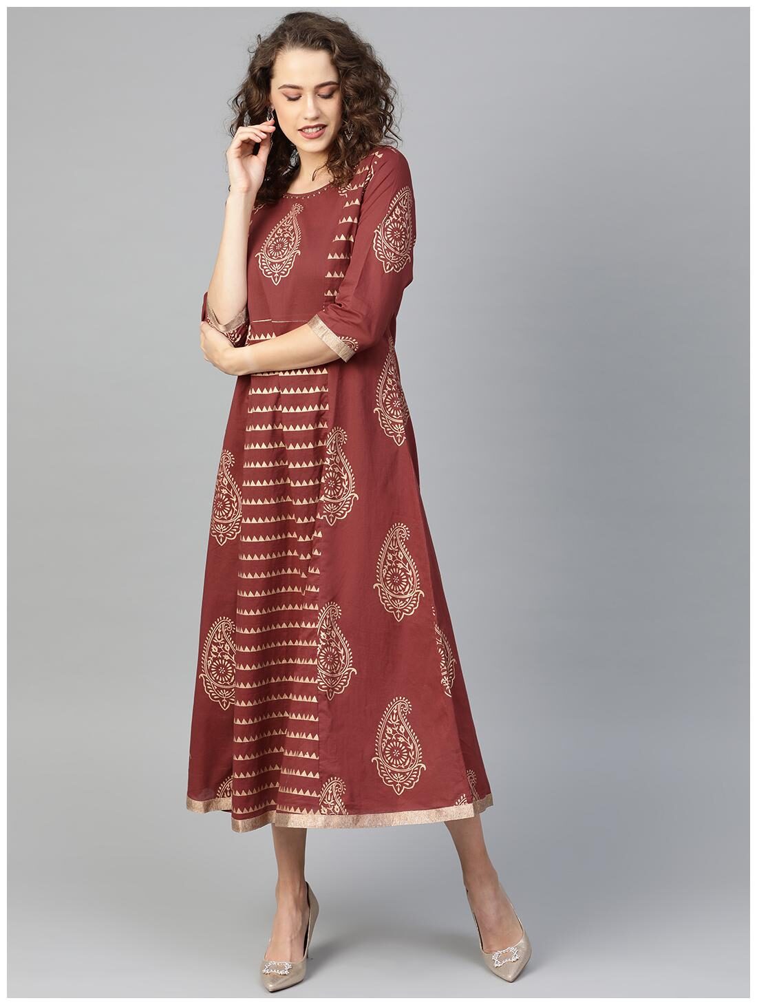 

Shree Women Light Brown Cotton Zig-Zag Dress