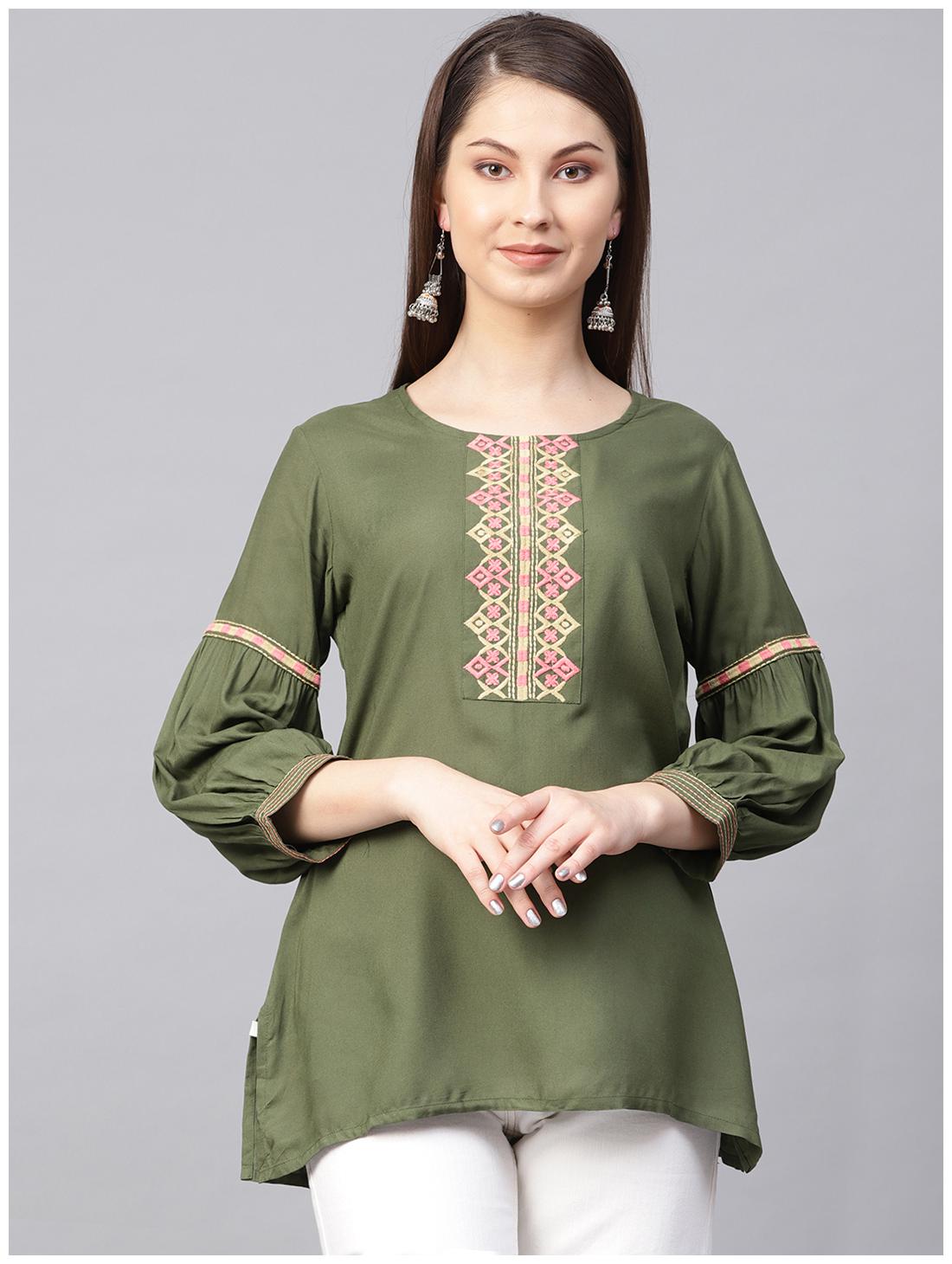 

Shree Women Green Embroidered Regular Kurti