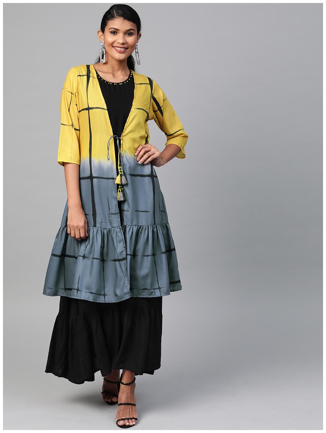 

Shree Women Black Yellow Rayon Kurti With Jacket