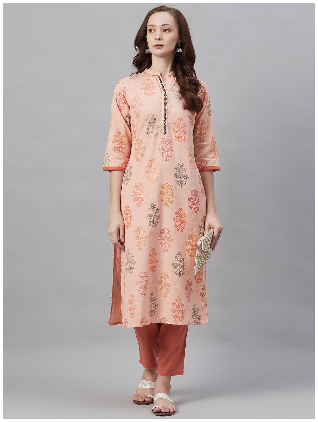 

Shree Women Peach Floral Straight Kurta With Pants