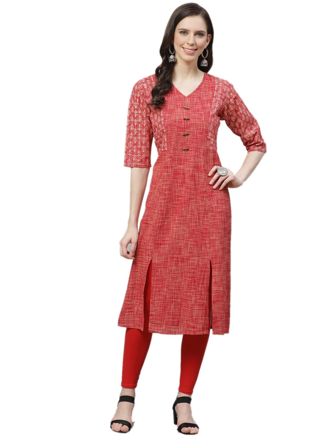 

Shree Women Red Checkered Straight Kurta