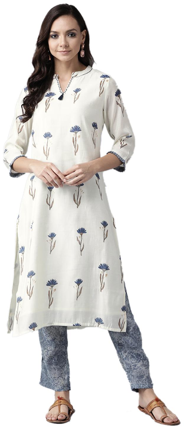 

Shree Women White Floral Curved Kurta With Pants
