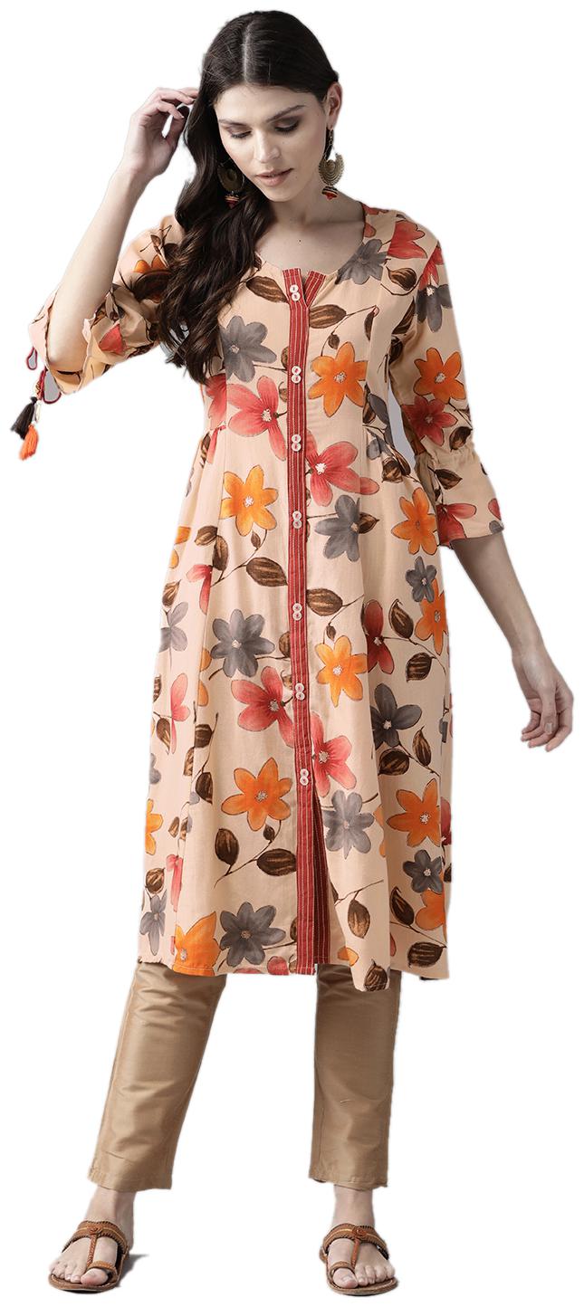 

Shree Women Rayon Floral Kurta Color Peach