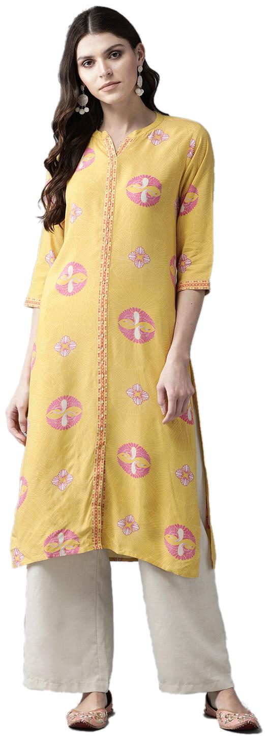 

Shree Women Yellow Printed Straight Kurta
