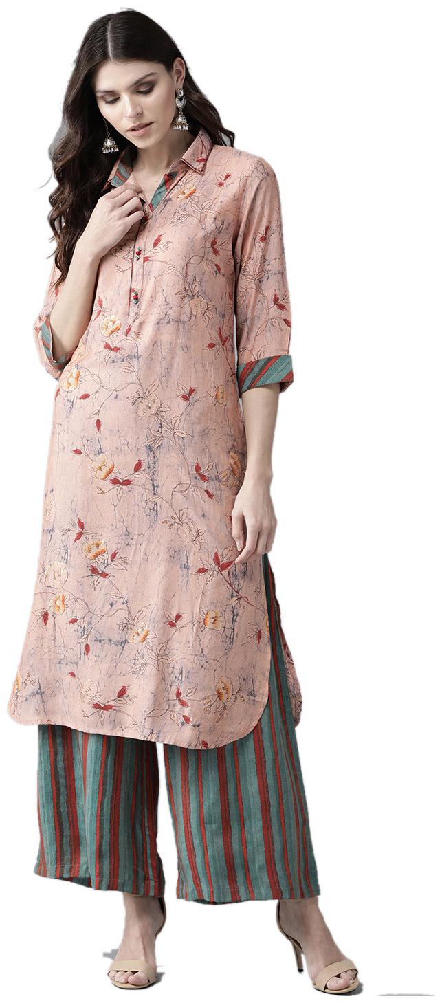 

Shree Women Peach Floral Straight Kurti With Palazzo