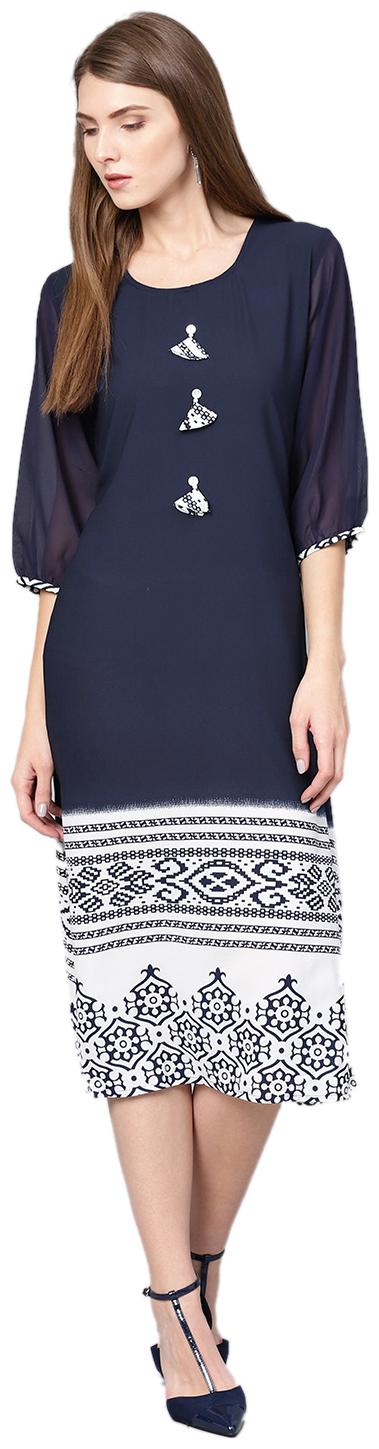 

Shree Women Georgette A Line Kurti Dress Navy Blue color