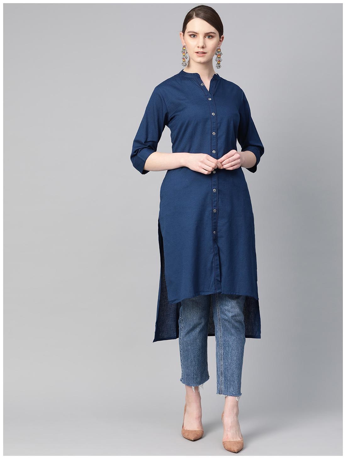 

Shree Women Navy Blue Solid Straight Kurta