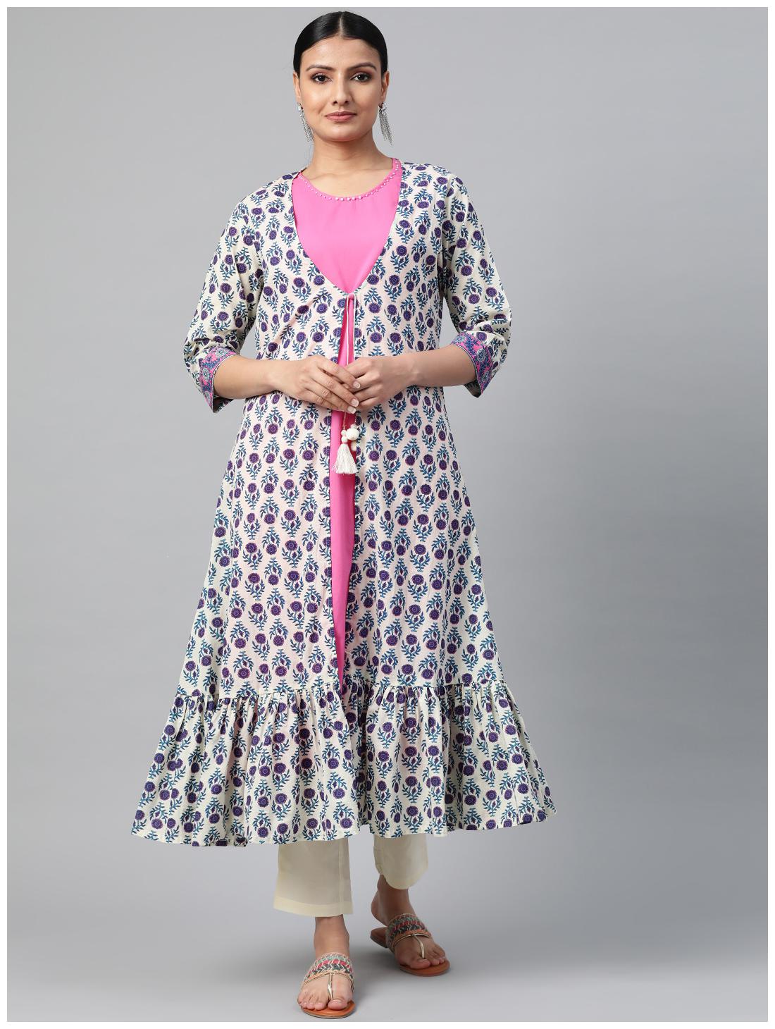 

Shree Women Pink Solid Straight Kurta With Pants