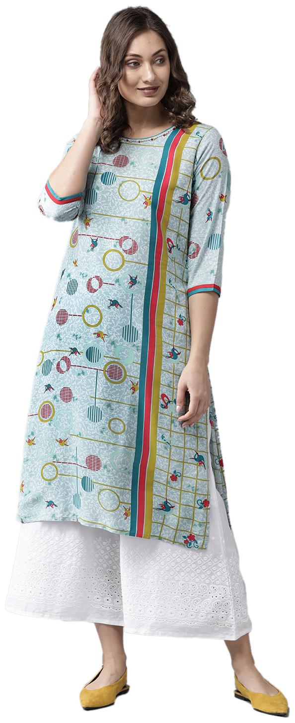 

Shree Women Blue Printed Straight Kurta