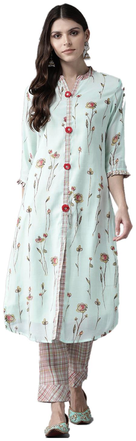 

Shree Women Blue Floral Straight Kurta With Palazzo