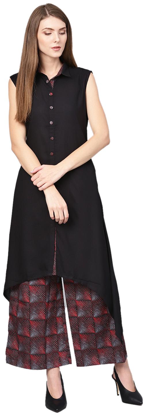 

Shree Women Rayon Kurta With Palazzo Black and Red color