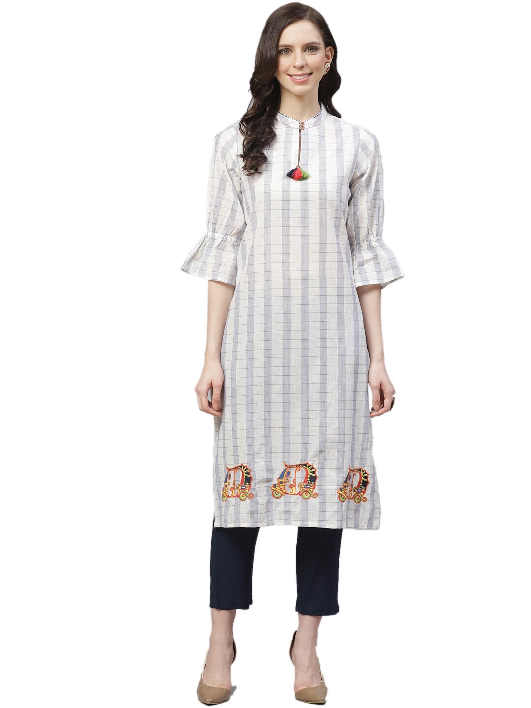 

Shree Women Cotton Regular Fit Kurta With Pant (Navy Blue White)