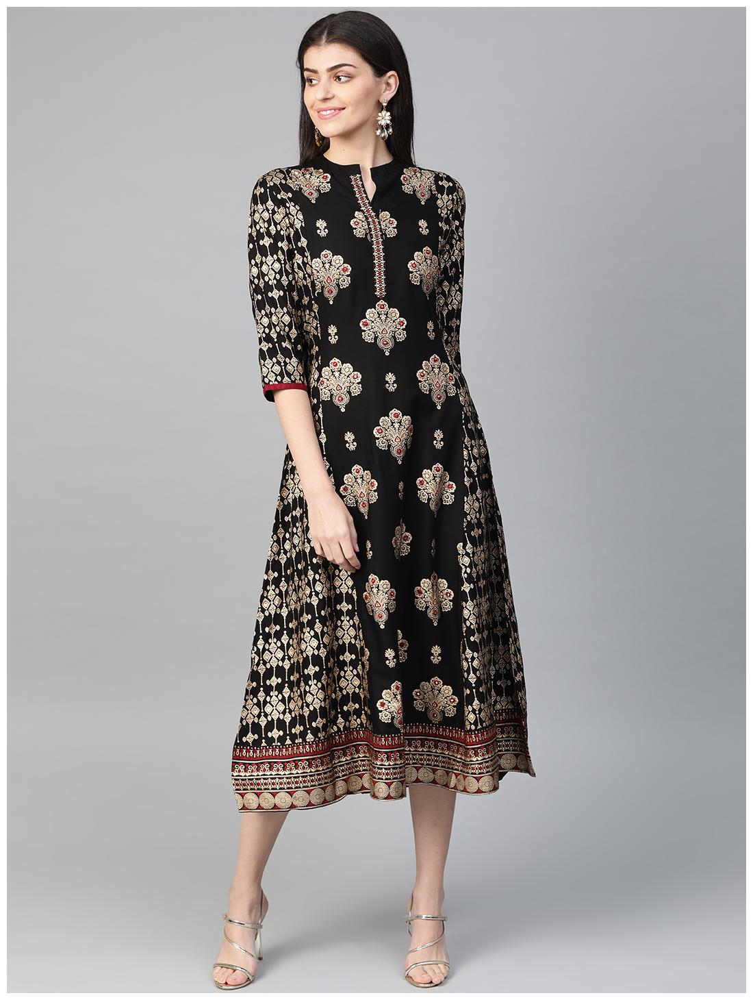

Shree Women Black Rayon Printed Dress