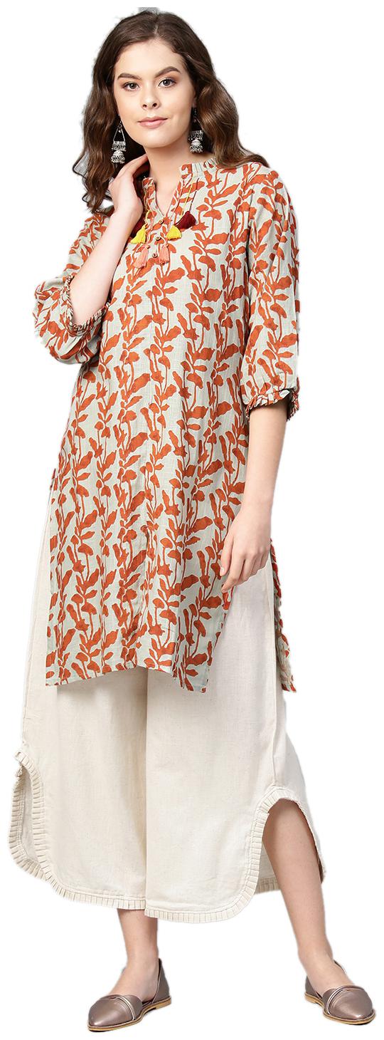 

Shree Women Off White Orange Printed Straight Kurta With Palazzo