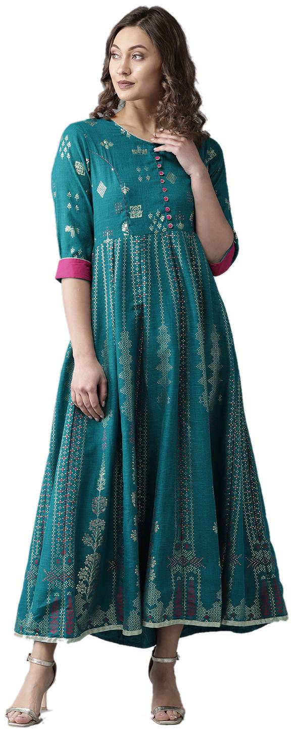 

Shree Women Rayon Floral Kurti Dress Color Green