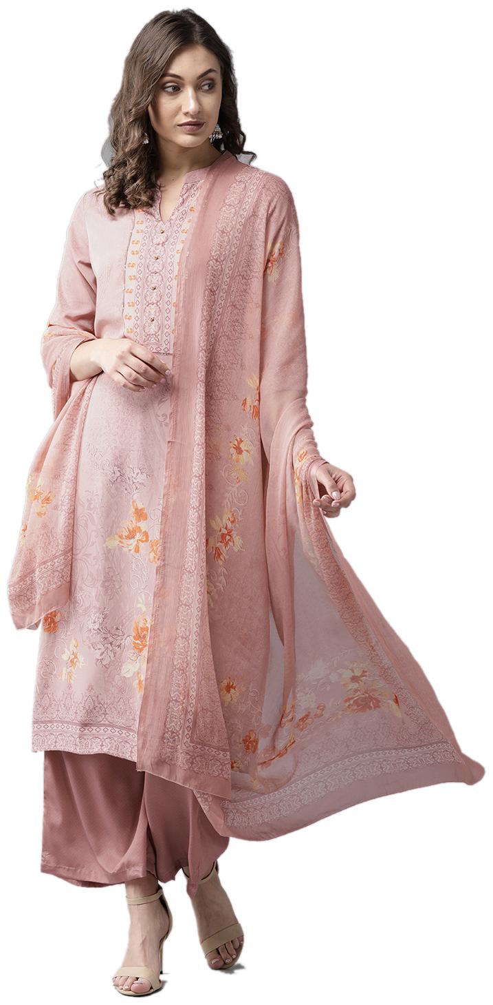 

Shree Women Purple Floral Straight Kurti With Palazzo And Dupatta