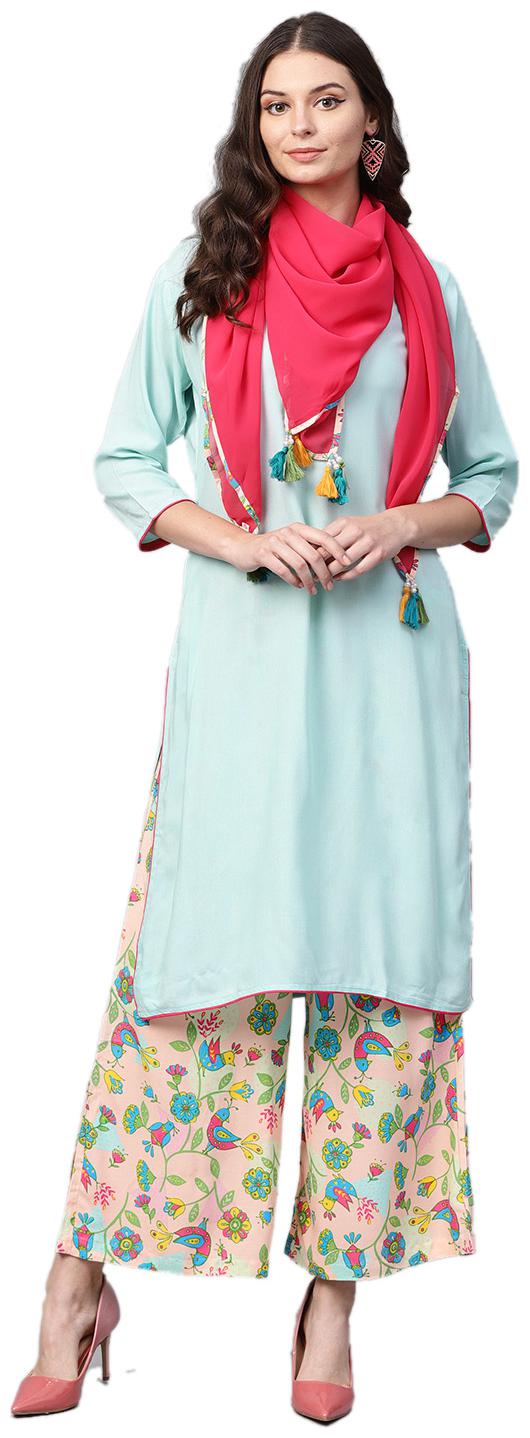 

Shree Women Blue Peach Solid Straight Kurta With Palazzo