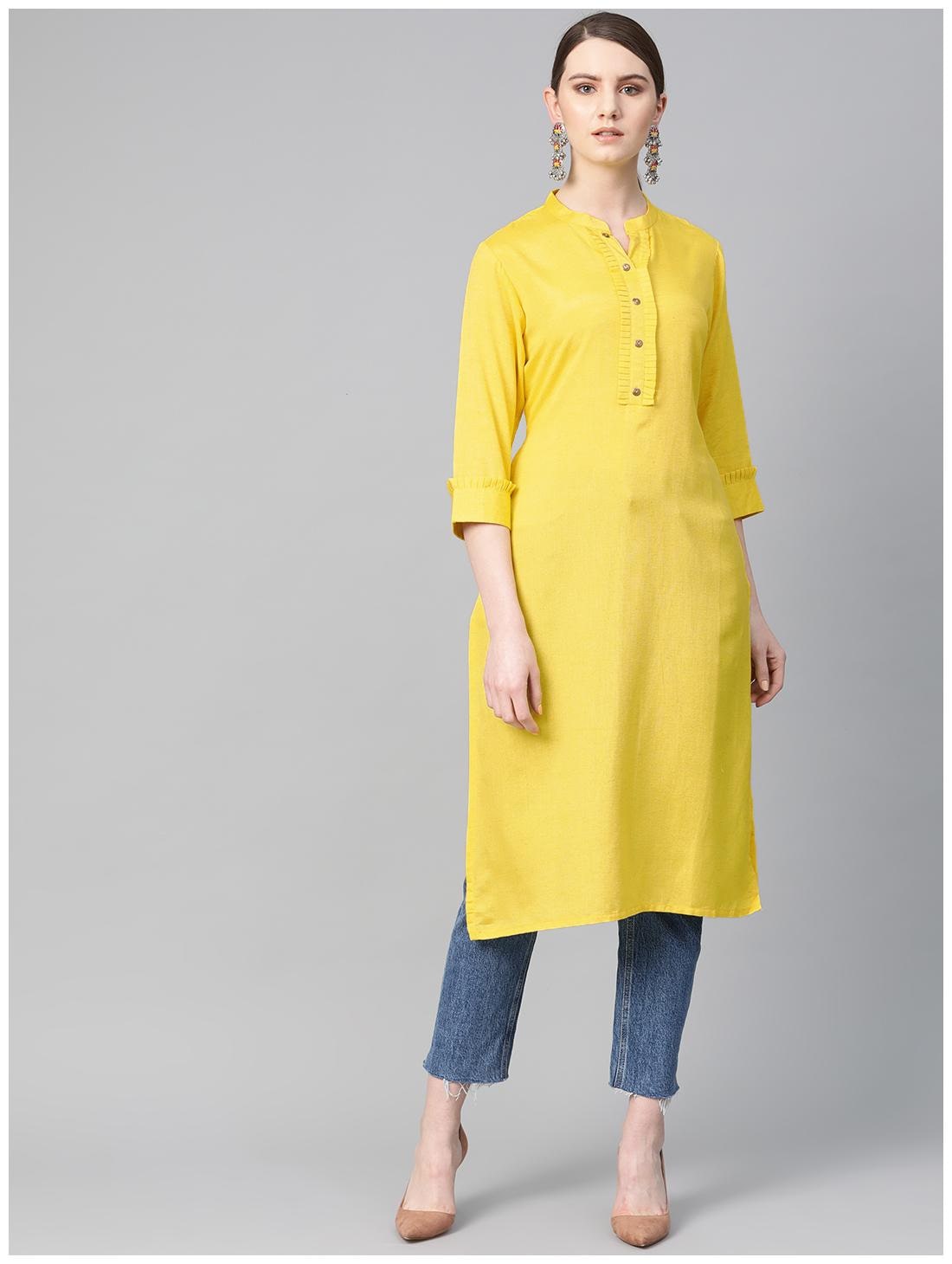 

Shree Women Yellow Solid Straight Kurta