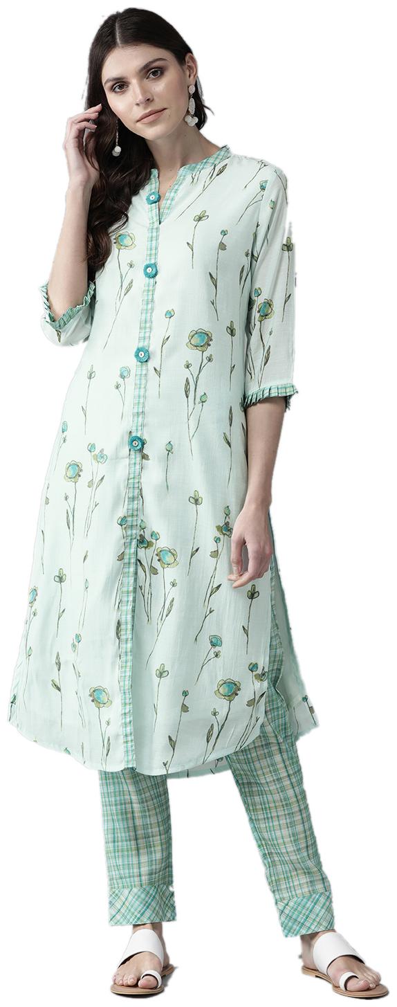 

Shree Women Green Floral Straight Kurta With Trousers
