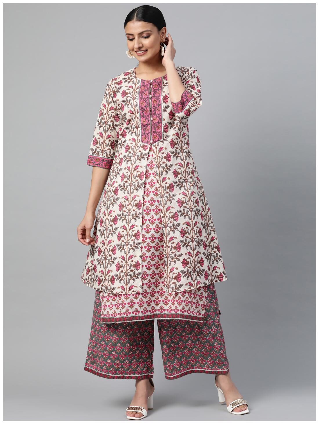 

Shree Women Pink Floral Straight Kurta With Palazzo