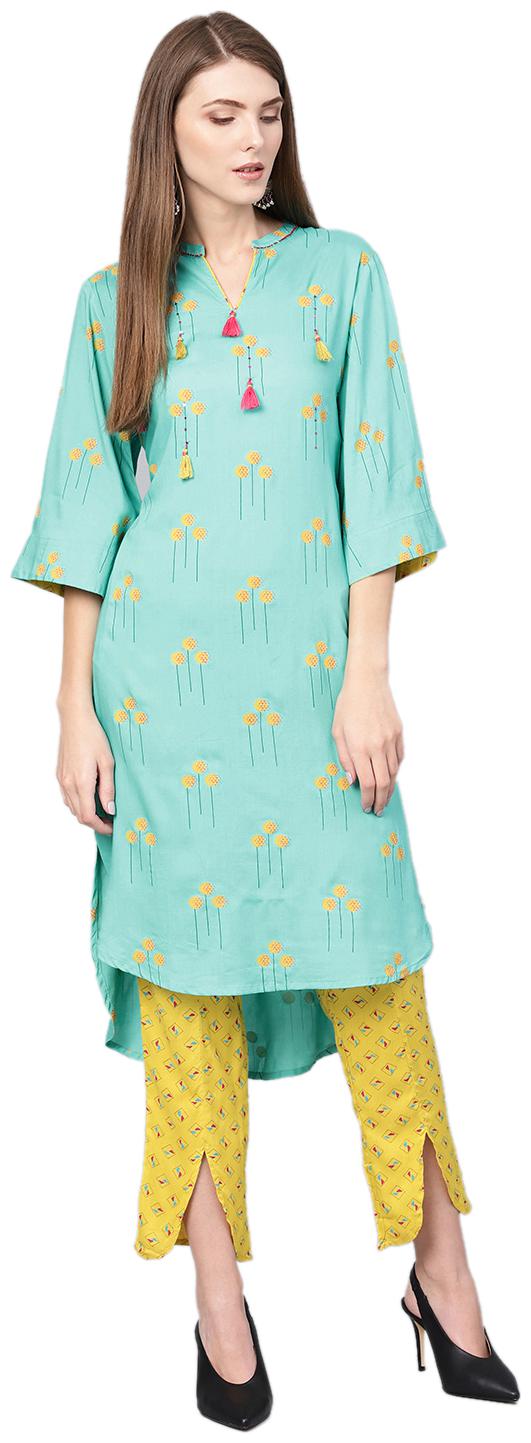 

Shree Women Blue Yellow Geometric Straight Kurta With Pants