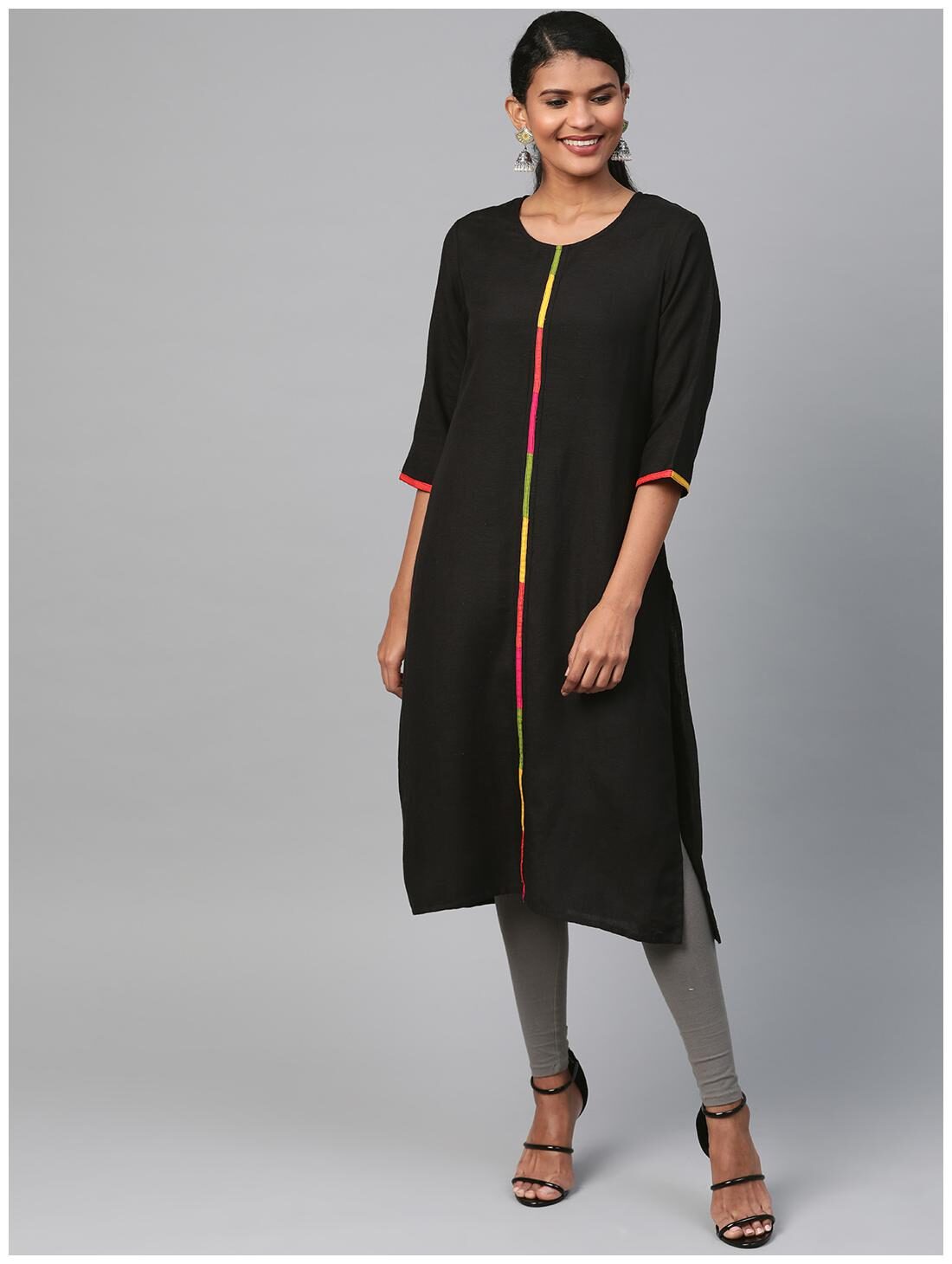 

Shree Women Black Solid Straight Kurta