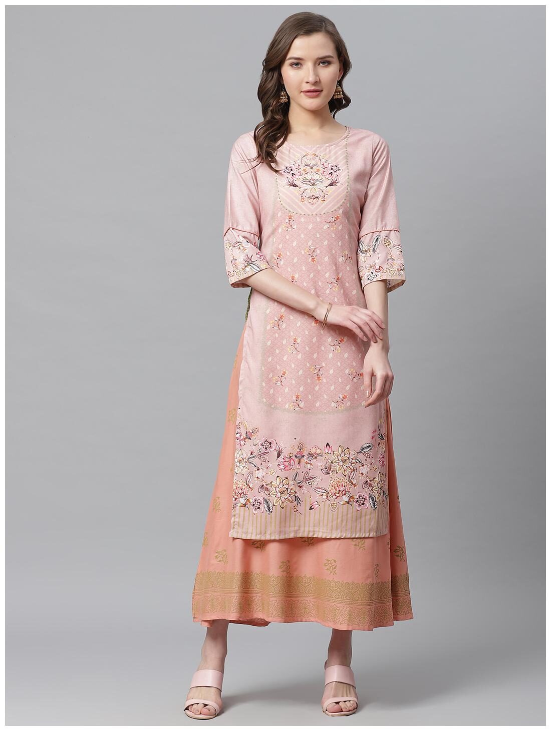 

Shree Women Pink Liva Floral Fusion Dresses