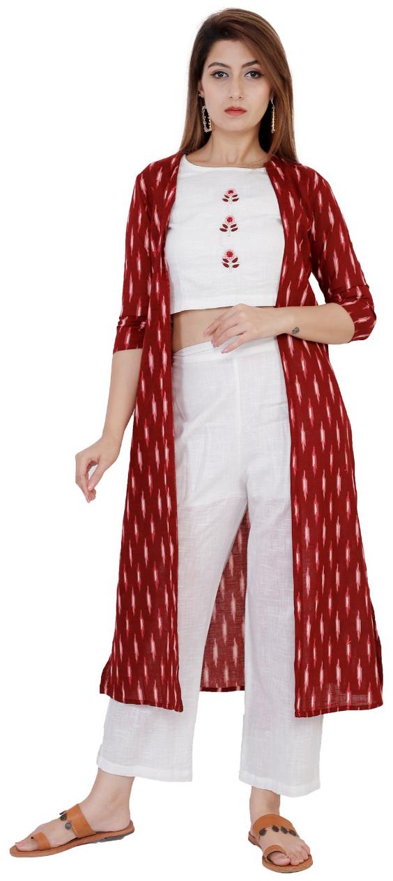 

Shrigul New Latest Shrug Crop Top Pants Kurta Set for Ladies Women for Casual Wear Blue Color
