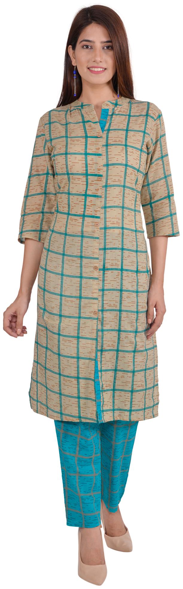 

Shrigul Women Cotton Checkered Pink Kurta With Pants
