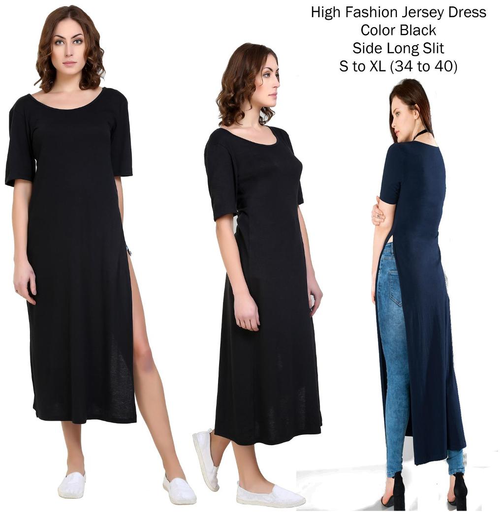 

Chrome Coral Black Solid A-line dress