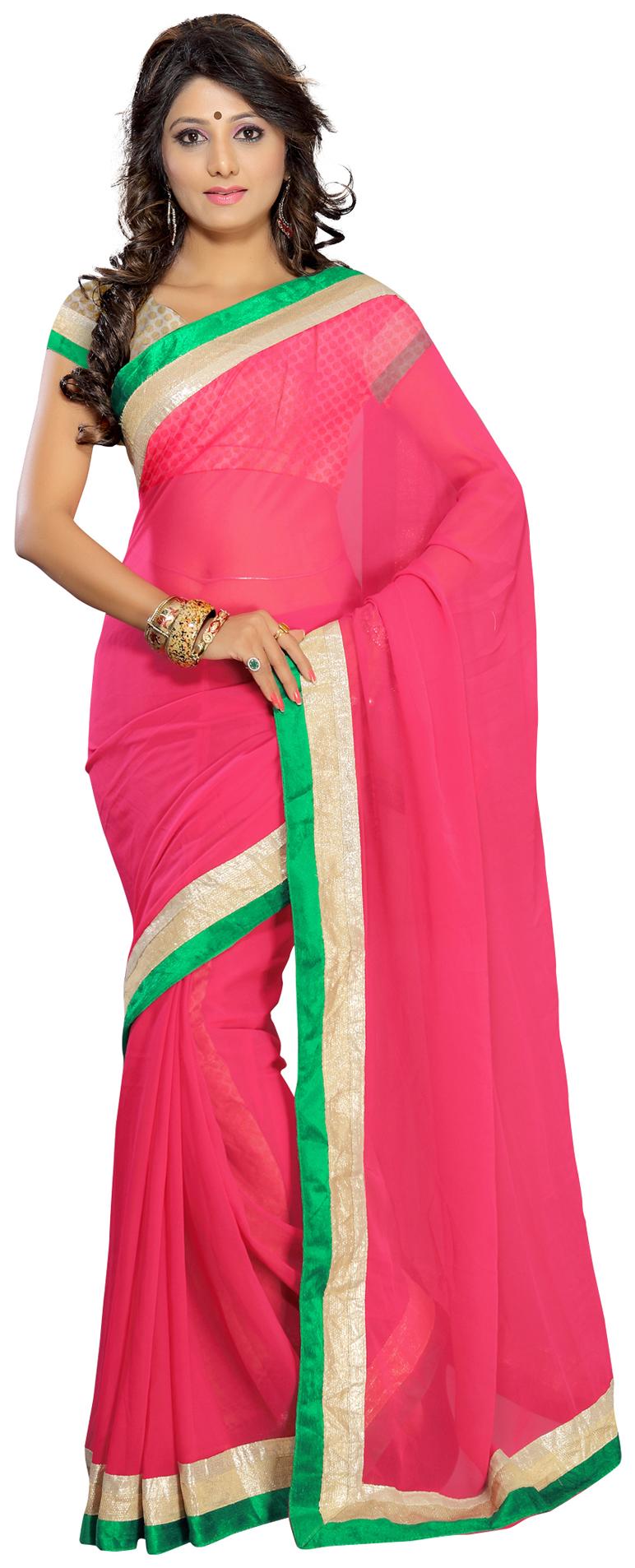 

Silkbazar Pink Georgette Embroidered Saree