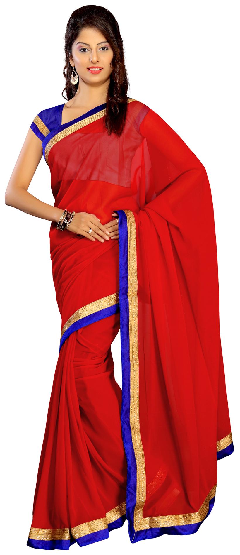 

Silkbazar Red Embroidered Universal Regular Saree With Blouse Without blouse