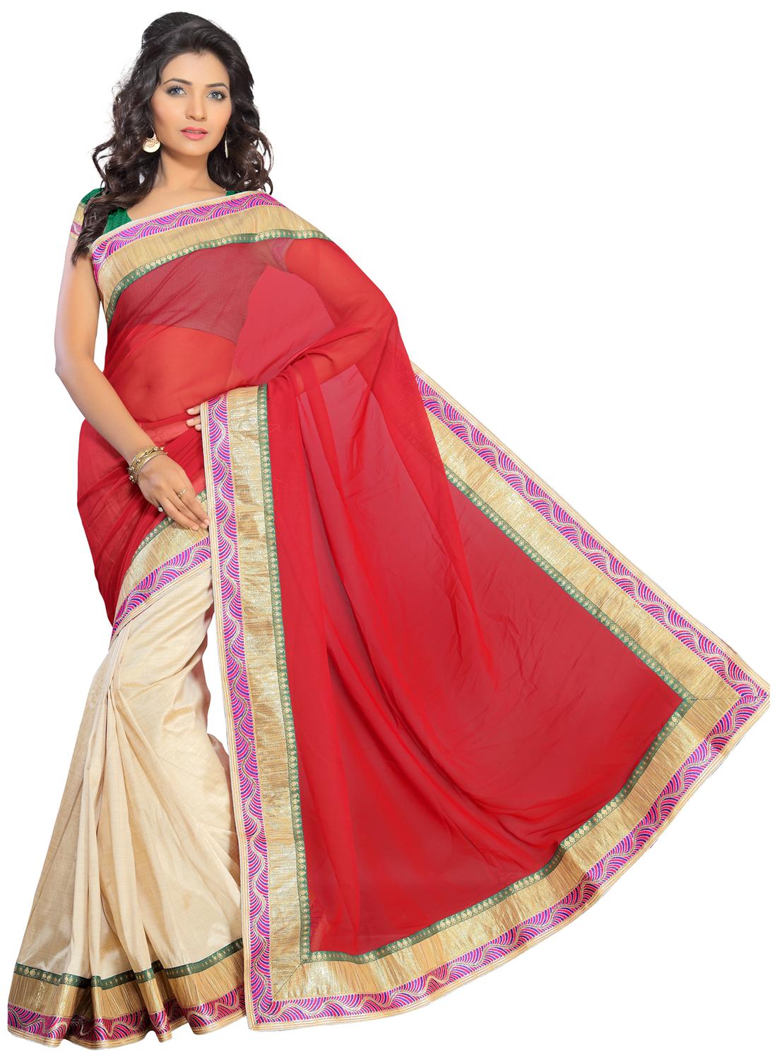 

Silkbazar Red Georgette Saree