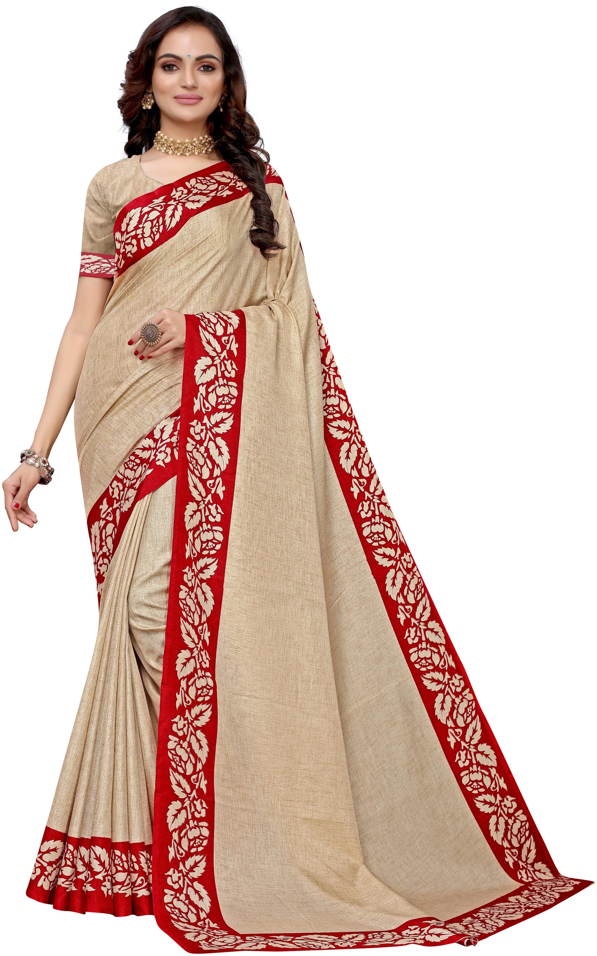 

Silkvilla Beige Cotton Solid Saree With Blouse For Women